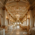 Regal ballroom with ornate details high ceilings