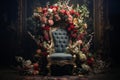 Regal Black queen flowers throne. Generate Ai