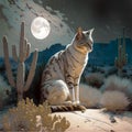 Regal cat under moonlight by cactus