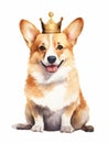 Regal Corgi: A Watercolor Portrait of a Crowned Canine AI Generated