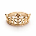 Golden Crown Ring With Diamond Inlays - Rococo Elegance