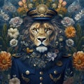 Regal Elegance Lion in a Floral Cap