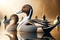 Regal Elegant Northern Pintail Ducks Colorful Plumage Swimming Marsh Waterfowl Springtime Morning Sunrise AI Generated