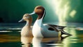 Regal Elegant Northern Pintail Ducks Colorful Plumage Swimming Marsh Waterfowl Springtime Morning Sunrise AI Generated