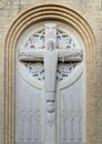 Regal figure of Christ on the facade of Christ the King Catholic Church in Dallas, Texas. Royalty Free Stock Photo