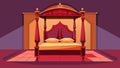 A regal fourposter bed with intricately carved headboard and footboard took up most of the floor space in the back of
