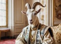 Regal Goat in Elegant Attire Inside Palace