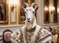 Regal Goat in Elegant Attire Inside Palace