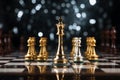 Regal gold chess king faces off against silver adversary strategically