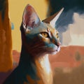 Regal illustrated cat looking out painting