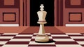 Regal ivory chess king with ruby-encrusted details on velvet chessboard.