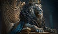 Regal Lion Seated on Throne - Majestic Illustration. Generated by Ai