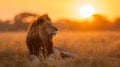 A regal lion surveying its savannah kingdom under the golden African sun