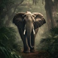 A regal and majestic elephant, its massive form dwarfing the trees around it