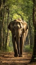 A regal and majestic elephant, its massive form dwarfing the trees around it Royalty Free Stock Photo