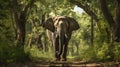 A regal and majestic elephant, its massive form dwarfing the trees around it Royalty Free Stock Photo