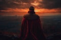 Regal Man in Red Cloak Gazing at Sunset View. Generative AI