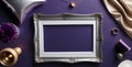 Regal Opulence: Blank Frames Showcase in Living Room with Royal Purple, Silver Gray, and Champagne Gold Accents - Aerial