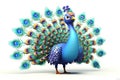 Regal Peacock Cartoon Character with Vibrant Feather Patterns on Transparent Background. AI