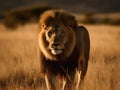 Majestic lion walking in the savannah created with Generative AI