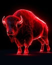 regal presence of a bison, depicted through a wireframe style, set against a colorful and radiant glow