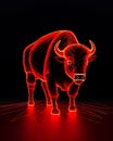 regal presence of a bison, depicted through a wireframe style, set against a colorful and radiant glow