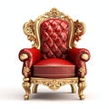 Regal Red Velvet Armchair with Golden Accents Isolated on White. Generative ai