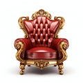 Regal Red Velvet Armchair with Golden Accents Isolated on White. Generative ai