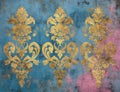 Regal Rust: A Baroque Blend of Gold and Blue in a Closeup Wall D