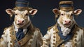 Portrait of two bulls in royal costumes. Royalty Free Stock Photo