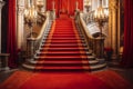 Regal Thrones Inside the Palace Castle, with a Red Carpet Pathway. AI