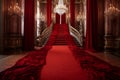 Regal Thrones Inside the Palace Castle, with a Red Carpet Pathway. AI