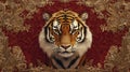 Regal Tiger Amidst Ornate Gold Frame Royalty Free Stock Photo