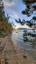 Regan beach deck Oct tahoe sunset