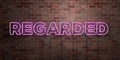 REGARDED - fluorescent Neon tube Sign on brickwork - Front view - 3D rendered royalty free stock picture