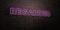 REGARDED -Realistic Neon Sign on Brick Wall background - 3D rendered royalty free stock image