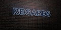 REGARDS -Realistic Neon Sign on Brick Wall background - 3D rendered royalty free stock image