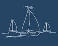 Regatta sailboats single line drawing