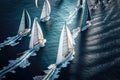 Regatta sailing ship yachts with white sails at opened sea in windy condition. AI Generation