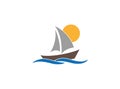 Regatta yacht sealing with sun and sea logo design