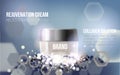 Regeneration cream. Collagen Serum and Vitamin Background Concept Skin Care Cosmetic.Container mockup, cosmetic bottle