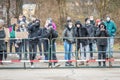 Demonstrators of Antifa left anti-fascists at an anti-Corona demonstration in Regensburg, Germany