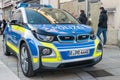 Regensburg, Bavaria, Germany, November 04, 2018, German Police car on the Neupfarrplatz at carnival parade in Regensburg