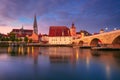 Regensburg, Germany at autumn sunrise.