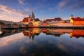 Regensburg, Germany at autumn sunrise.