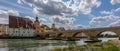 Panoramic view of Historical Stone Bridge and Bridge tower in Regensburg on river Danube, Regensburg, Bavaria, Germany