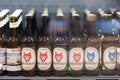 Regensburg, Germany - 2021 02 05: Refrigerated section with bottles of german breweries Stoertebeker and Wolfcraft craft beer