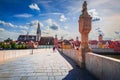 Regensburg, Germany. Stone Bridge over Danube River Royalty Free Stock Photo