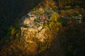 Regenstein Castle in the Harz mountains in Germany, aerial view.