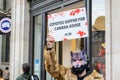 REGENT STREET, ENGLAND- 17 April 2021: Animal rights activists protesting outside Canada Goose Royalty Free Stock Photo